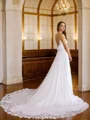 A-Line/Princess Chiffon Lace Spaghetti Straps Sleeveless Chapel Train Wedding Dresses
