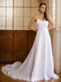 A-Line/Princess Chiffon Lace Spaghetti Straps Sleeveless Chapel Train Wedding Dresses