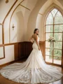 Trumpet/Mermaid Tulle Lace V-neck Sleeveless Cathedral Train Wedding Dresses