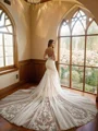 Trumpet/Mermaid Tulle Lace V-neck Sleeveless Cathedral Train Wedding Dresses