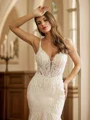 Trumpet/Mermaid Tulle Lace V-neck Sleeveless Cathedral Train Wedding Dresses