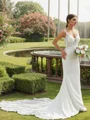 Sheath/Column Stretch Crepe Lace V-neck Sleeveless Cathedral Train Wedding Dresses