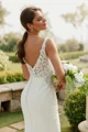 Sheath/Column Stretch Crepe Lace V-neck Sleeveless Cathedral Train Wedding Dresses