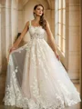 A-Line/Princess Tulle Applique Straps Sleeveless Court Train Wedding Dresses