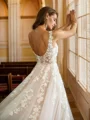 A-Line/Princess Tulle Applique Straps Sleeveless Court Train Wedding Dresses