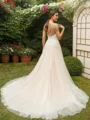 A-Line/Princess Tulle Applique V-neck Sleeveless Court Train Wedding Dresses