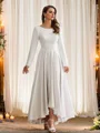A-Line/Princess Stretch Crepe Ruffles Scoop Long Sleeves Asymmetrical Wedding Dresses