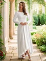 A-Line/Princess Stretch Crepe Ruffles Scoop Long Sleeves Asymmetrical Wedding Dresses