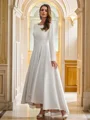 A-Line/Princess Stretch Crepe Ruffles Scoop Long Sleeves Asymmetrical Wedding Dresses