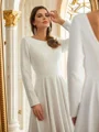 A-Line/Princess Stretch Crepe Ruffles Scoop Long Sleeves Asymmetrical Wedding Dresses