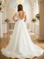 A-Line/Princess Organza Lace V-neck Short Sleeves Court Train Wedding Dresses