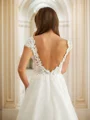 A-Line/Princess Organza Lace V-neck Short Sleeves Court Train Wedding Dresses