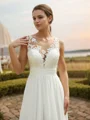A-Line/Princess Chiffon Lace Scoop Sleeveless Sweep Train Wedding Dresses