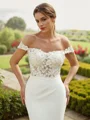 Sheath/Column Stretch Crepe Lace Off-the-Shoulder Sleeveless Court Train Wedding Dresses