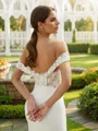 Sheath/Column Stretch Crepe Lace Off-the-Shoulder Sleeveless Court Train Wedding Dresses
