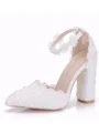 Women's PU Closed Toe With Flower Chunky Heel High Heels