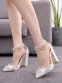 Women's PU Closed Toe With Flower Chunky Heel High Heels