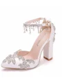 Women's PU Closed Toe With Flower Chunky Heel High Heels