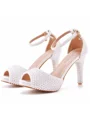 Women's Leatherette With Pearl Peep Toe Stiletto Heel Wedding Shoes