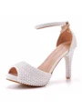 Women's Leatherette With Pearl Peep Toe Stiletto Heel Wedding Shoes