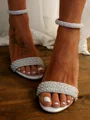 Women's PU With Pearl Peep Toe Chunky Heel Wedding Shoes
