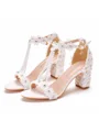 Women's Leatherette With Flower Peep Toe Chunky Heel Wedding Shoes