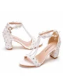 Women's Leatherette With Flower Peep Toe Chunky Heel Wedding Shoes
