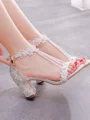 Women's Leatherette With Flower Peep Toe Chunky Heel Wedding Shoes