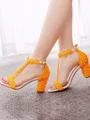Women's Leatherette With Flower Peep Toe Chunky Heel Wedding Shoes