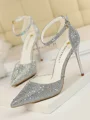 Women's Stiletto Heel Closed Toe PU With Rhinestone High Heels