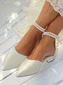 Women's PU With Pearl Closed Toe Flat Heel Wedding Shoes