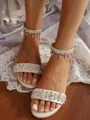 Women's PU With Rhinestone Peep Toe Flat Heel Wedding Shoes