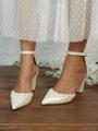 Women's PU With Pearl Closed Toe Chunky Heel Wedding Shoes