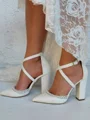Women's PU With Ankle Strap Closed Toe Chunky Heel Wedding Shoes