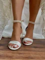 Women's PU With Pearl Peep Toe Chunky Heel Wedding Shoes