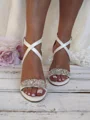 Women's PU With Rhinestone Peep Toe Chunky Heel Wedding Shoes