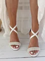 Women's PU With Pearl Peep Toe Chunky Heel Wedding Shoes