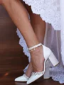 Women's PU With Rhinestone Peep Toe Chunky Heel Wedding Shoes