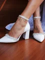Women's PU With Rhinestone Peep Toe Chunky Heel Wedding Shoes