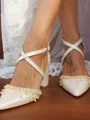 Women's PU With Ankle Strap Peep Toe Chunky Heel Wedding Shoes