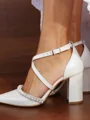 Women's PU With Rhinestone Closed Toe Chunky Heel Wedding Shoes