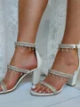 Women's PU With Lace-up Closed Toe Chunky Heel Wedding Shoes