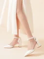 Women's Satin Closed Toe With Pearl Chunky Heel Wedding Shoes