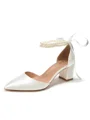 Women's Satin Closed Toe With Pearl Chunky Heel Wedding Shoes