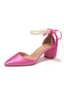 Women's Satin Closed Toe With Pearl Chunky Heel Wedding Shoes