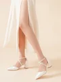Women's Satin Closed Toe Chunky Heel Wedding Shoes