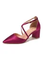 Women's Satin Closed Toe Chunky Heel Wedding Shoes