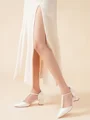 Women's Satin Closed Toe With Pearl Chunky Heel Wedding Shoes