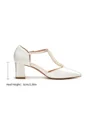 Women's Satin Closed Toe With Pearl Chunky Heel Wedding Shoes