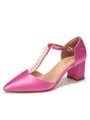 Women's Satin Closed Toe With Pearl Chunky Heel Wedding Shoes